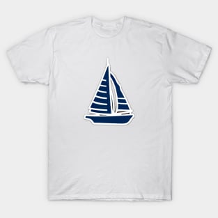 Tranquil Seas: A Minimalist Sailboat Sketch in Serene Blue and White T-Shirt